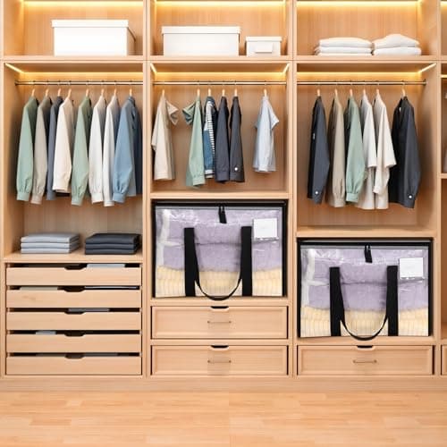 Yafe 3 Pack Medium Clothes Storage Boxes with Lids, 48L Transparent Capacity Storage Bags Storage Organiser Moving Bags Packing Boxes for Moving House Clothes Bedding Duvet Toys Storage(48L) — view 6