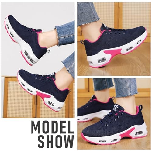 Womens Orthopedic Trainers Running Shoes Air Cushion Athletic Sports Lightweight Tennis Walking Sneakers Casual Mesh Breathable Ladies Fashion Plantar Fasciitis Jogging Shoes Blue Rose UK 7 — view 2