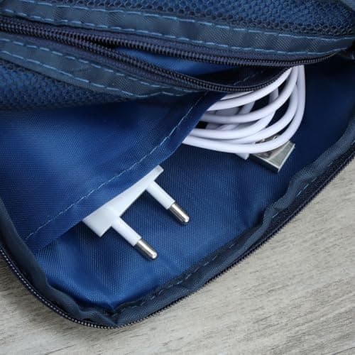Shockproof Travel Pouch for Phone and Toiletry, Blue Polyester Case — view 4