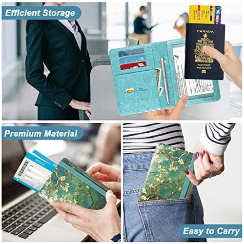 DMLuna Passport Holder, Premium PU Leather Travel Passport Wallet RFID Blocking Passport Cover Case Travel Documents Organizer with Pen Holder, for Women and Men, Blossom — view 6