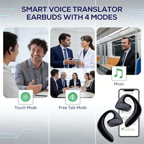 Sonabuds Translation Earbuds, 144 Languages Real-Time Two-Way AI Translator, Bluetooth Wireless Earphones-Ipx5 Waterproof, Ultra Long Endurance For Travel, Business, Calls & Music, Open-Ear (2PC-A) — view 4