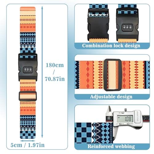 2 PCS Luggage Straps, Suitcase Straps with Lock, Adjustable Suitcase Straps, Thick Suitcase Belt Strap, Heavy Duty Luggage Straps, Lockable Luggage Straps for Suitcases — view 2