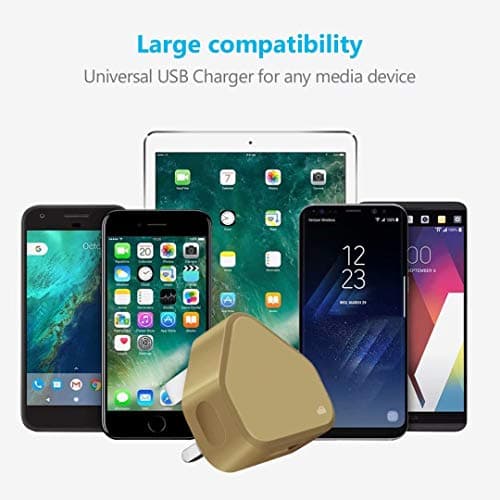 USB Compact Universal UK Mains Charger 1000 mAh CE Approved Adapter Cable Compatible with Mobile Phones iPhone 5 6 7 8 X iPod/Samsung Galaxy S2 3.4 S5 S6 S7 S8 S9/Smart phones/Media devices (Gold) — view 6