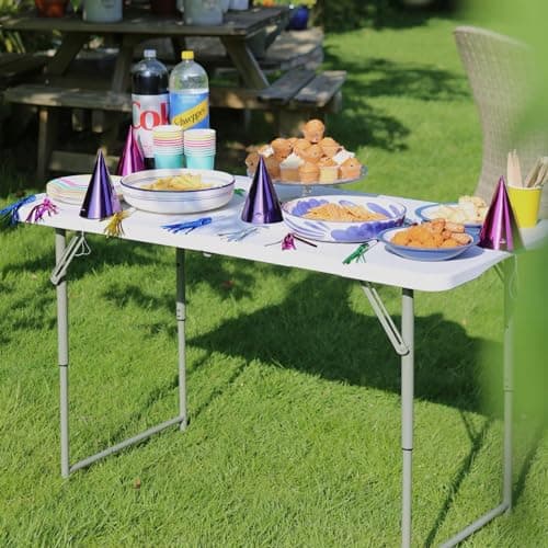 Harbour Housewares Rectangle Folding Trestle Table - 120cm (4ft) - White - Height Adjustable Outdoor Folding Table for Picnic, BBQ, Garden, Camping, Wedding — view 2