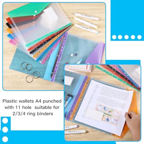 14 Pack Plastic Wallets A4 Punched Pockets — view 5
