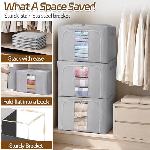 2 Pcs 66L Storage Boxes with Lid, Fabric Storage Bins with Clear Windows — view 6