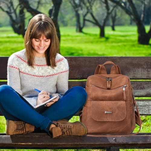 Wisebom Women Backpack, Anti theft backpack, Casual PU leather backpack women for Travel Shopping and School, Fashionable and lightweight Two in one convertible backpack (brown) — view 6