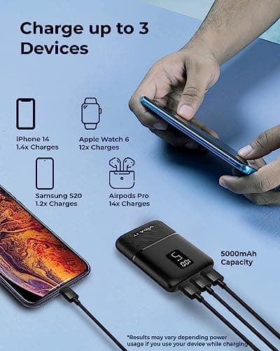 [2-Pack] Vida IT Compact 5V 2A Power Bank for Heated Vest Jacket Gilet 5000mAh Lightweight Battery Pack USB C Portable Charger for iPhone Samsung Android Mobile Phone Pocket Size LED Display — view 6