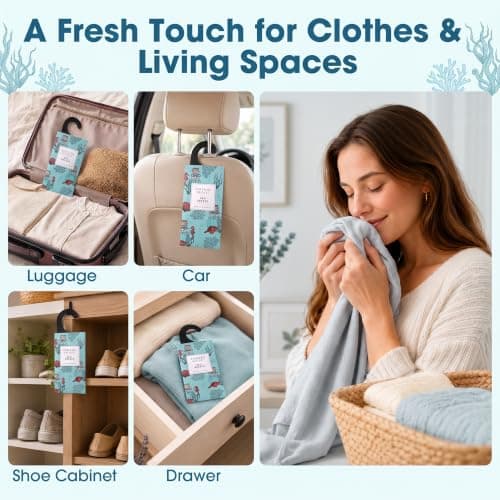 Large 12 Packs Sea Breeze Hanging Scented Sachets Long-Lasting Closet Deodorizer Air Freshener Fabric Refresher Odor Eliminator for Drawer Home Fragrance Gift Set — view 3