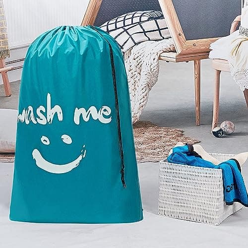 CJWLKJ 2-Pack XL Travel Laundry Bags, Machine Washable Dirty Clothes Organizer, Large Enough to Hold 4 Loads of Laundry, Easy Fit a Laundry Hamper or Basket (Pink+Blue, 24" x 36") — view 3