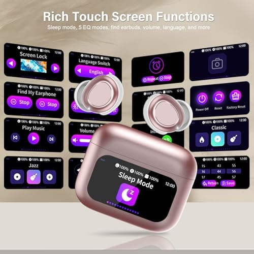 Wireless Earbuds with Smart Touch Screen, Bluetooth 5.4 Sleep Earbuds In Ear with ENC Noise Cancelling Mic, 48H Sleep Headphones with 5 EQ Modes, HiFi Stereo IP7 Waterproof Mini Ear Buds, Rose Gold — view 3