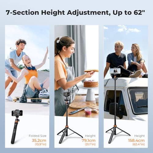 K&F CONCEPT Selfie Stick Tripod, 62''/158cm Phone Tripod — view 6