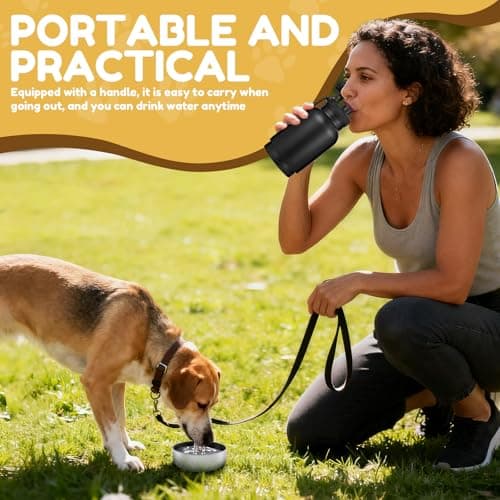 Alongen 3-in-1 Insulated Dog Water Bottle, 32oz Stainless Steel Travel Pet Flask with 2 Detachable Food Containers, Leakproof Multifunctional Dog Drinking Cup for Walking, Hiking, Outdoor — view 6