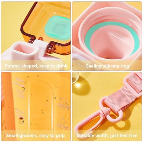 ZOYDP 2 PCS Sports Water Bottle 750ml, Flat Drinks Bottle With Adjustable Strap, Gym Water Bottle, Travel water Bottles,Leakproof water Bottles for Travel, Hiking, Camp, Picnic (Cyan+Pink) — view 3