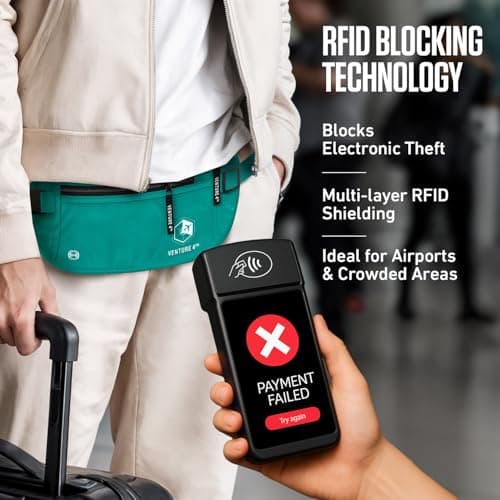 VENTURE 4TH Slim Passport Holder RFID Blocking Travel Pouch - Protect Cash, Credit Cards and Documents, Turquoise, One Size, Minimalist — view 2