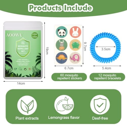 AOOWU Mosquito Repellent Bracelet 12 Pack, Mosquito Repellent Patches 72 Patch, All-Natural Deet-Free, Stretchy Waterproof Anti-Mosquito Wristbands, Insect Repellent Bracelet for Adults & Kids — view 2