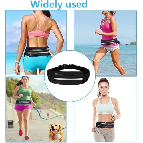 Running Belt with,Sweatproof waistpacks with,Running Belt Waist Pack with,Adjustable with Reflective Strips,with Headphone Jack,Perfect for Running and Outdoor Activities(Black) — view 4