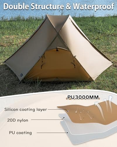 TOMOUNT Tent Backpacking Tent 1-2 Man Tent Waterproof Ultralight Nylon 1.5kg-2kg for Hiking Camping, Outdoor — view 5