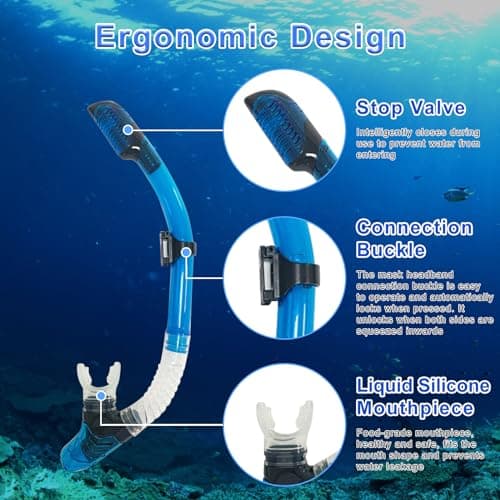 TUDIVING Snorkeling Gear for Adults,Anti-Fog Panoramic View Swim Mask Dry Top Snorkel Kit,Snorkel Mask Set for Snorkeling Scuba Diving Swimming Travel with Carry Bag (Black) — view 4