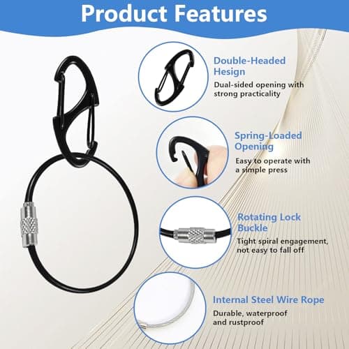 12 Pcs Combination Key Carabiner Set: 6 Double-Sided Mini S Carabiners + 6 Stainless Steel Wire Keychains, Anti-Theft Zipper Lock Puller for Luggage Suitcase Backpacks Purses Handbags Tents Keys — view 6