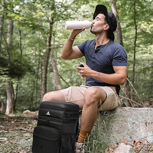 Laripwit Cooler Backpack 54 Cans Insulated Cool Bag Rucksack PU Leather Leak-Proof Picnic Backpack for Men Women - Perfect Large Tactical Backpack Cooler Bag for Camping, Lunch, Beach, Black — view 2