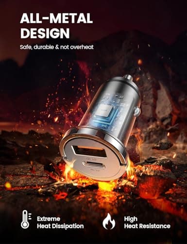 Lamicall 45 W Cigarette Lighter USB C Car Charger - [Super Mini All Metal] 24 V/12 V USB Adapter Car with 45 W USB C & USB A Quick Charger, PD & QC3.0 Car Charger for iPhone 17/16/15, Samsung — view 3
