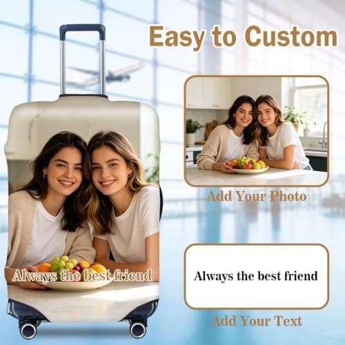 ZEXUPER Personalized Suitcase Protector,Custom Luggage Cover - Add Your Photo, Name & Text, Double-Sided Design, Elastic & Washable Travel Baggage Cover — view 3