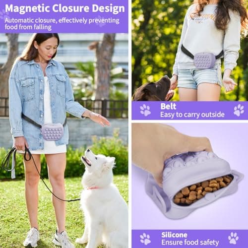 Adiwo Dog Treat Silicone Bag, Pet Treat Training Pouch, Portable Container Clamp, Dog Training Bag with Magnetic Closure, Easy to Open, for Pet Training Walking Travel — view 5