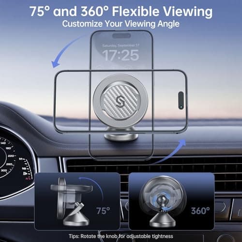 SYNCWIRE MagSafe Car Mount, Adjustable Magnetic Phone Holder, Carbon Fiber — view 2