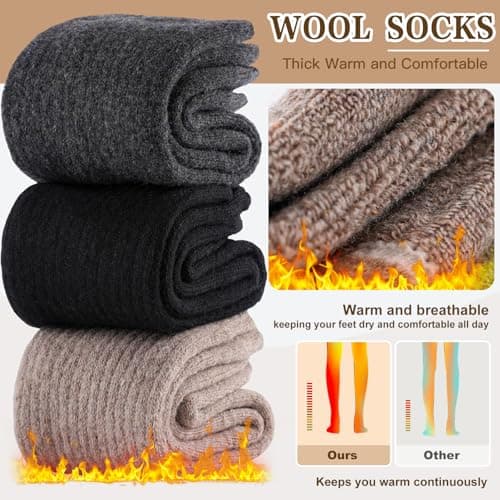 SukModen Wool Thermal Socks for Women – 5 Pairs Warm Winter Thick Cosy Boot Socks Comfy Crew for Walking Hiking Work – Size 4-9 –Black Ladies gifts — view 3