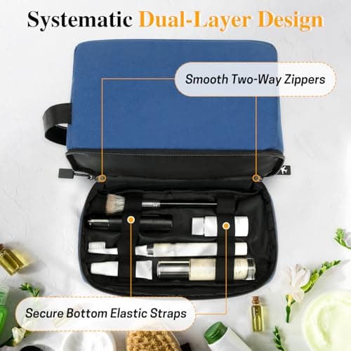 GNEGNI LIFE Toiletry Bag for Men, Water-Resistant 600D Travel Wash Bag with 2 Layer Compartments, Toiletry Shaving Dopp Kit with Elastic Slots, Shower Cosmetic Bag for Travel Accessories (Navy Blue) — view 2