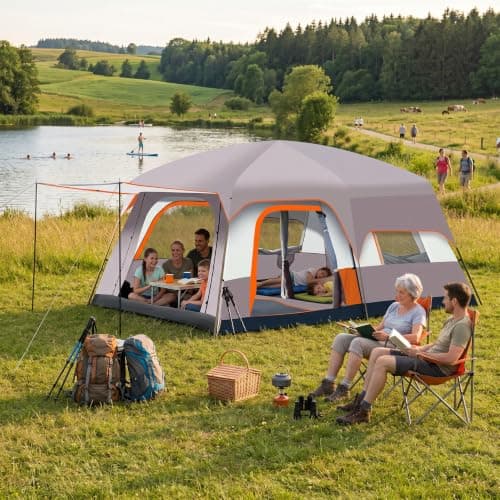 VGEBY Instant Pop Up Camping Tent, Spacious 2 Room Layout Quick Setup with Carry Bag for 4-6 Person for Family Camping and Outdoor Adventures (4-6 People) — view 4