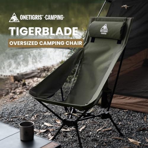 OneTigris Tigerblade High Back Camping Chair with Pillow Design, Comfortable Widened Seat Folding Chair — view 4