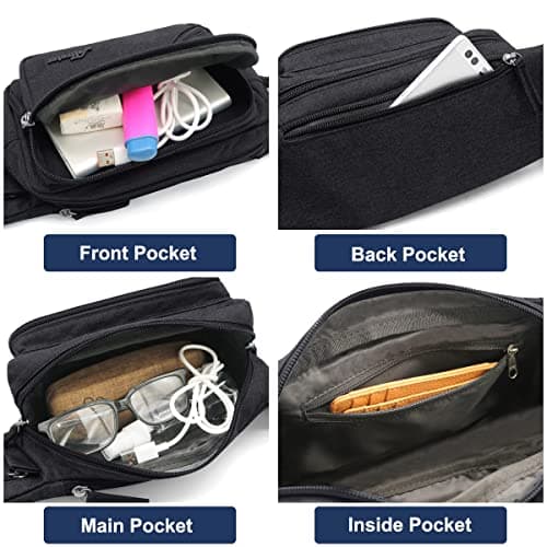 REETEE Hiking Waist Pack Bum Bag Waterproof Waist Bag with Bottle Holder Sports Fanny Packs for Running Travel Cycling Outdoor Sport Men and Women Hip Pouch Bag (Black) — view 4