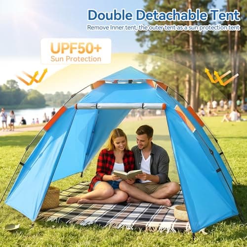 Warmiehomy Camping Tent with Porch, 2 Man Pop Up Tent, Blue — view 6