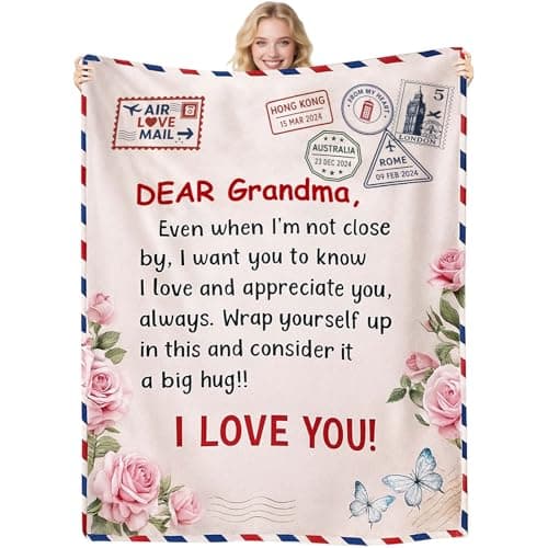 twirush Gifts for Grandma, 60 × 50 in Grandma Gifts from Grandchildren, Unique Design Blanket for Granny on Birthday, Cozy Floral Print Flannel Throw Blankets, Pink