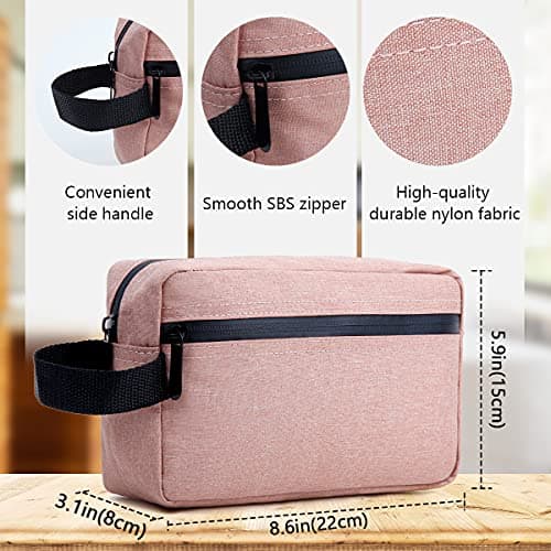 FUNSEED Travel Toiletry Bag for Women and Men, Shaving Bag for Toiletries Accessories, Foldable Storage Bags with Handle for Cosmetics Brushes Tools,Pink — view 6