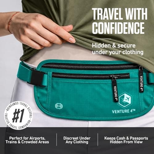VENTURE 4TH Slim Passport Holder RFID Blocking Travel Pouch - Protect Cash, Credit Cards and Documents, Turquoise, One Size, Minimalist — view 4