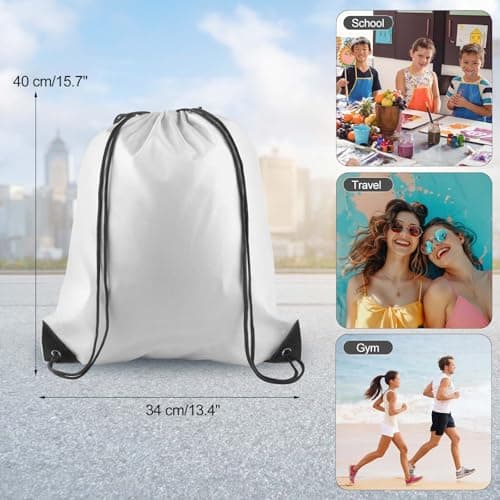 PLULON 2Pcs White Drawstring Bags Bulk, Drawstring Backpack String Backpack Cinch Sack Sport Gym Backpack Bags for Yoga Traveling Outdoor Sports — view 4