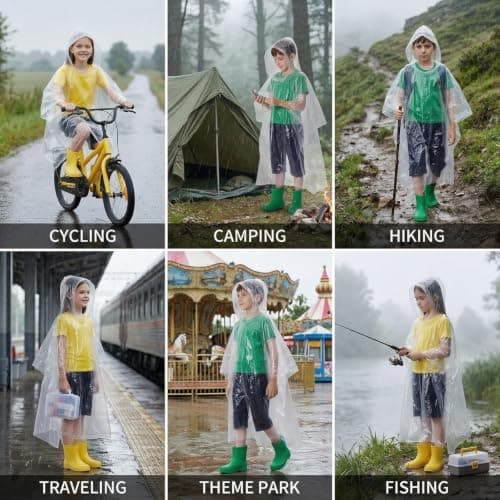 Cididu 20 Pack Disposable Rain Ponchos for Kids, Clear Plastic Ponchos with Hood, Waterproof Raincoat for Boys Girls, Emergency Rain Poncho Lightweight for Outdoor Events, Travel, Camping, Hiking — view 6