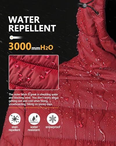 Outdoor Ventures Women's Winter Lightweight Puffer Jacket with Hood, Warm, Short, Packable, Quilted, Transitional, Padded Jacket for Ladies, Lined for Hiking, Travel Red 2XL — view 3