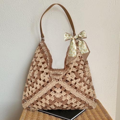 DAVBNM Straw Beach Bag for Women, Straw Shoulder Bag, Summer Tote Bags, Large Weave Handbags for Women, Casual Woven Travel Holiday Bags for Beach Vacation Outdoor Shopping Daily Use (Beige-2) — view 3