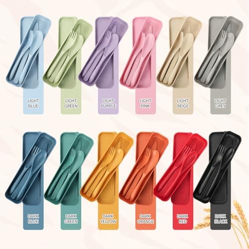 DIYJEP 12 Sets Travel Cutlery Set with Case, Portable Utensils(12 Colours) — view 4