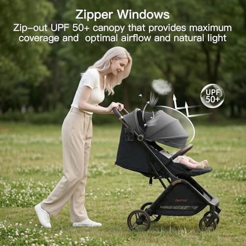 Gromast Gravity Folding Baby Stroller - Portable Travel Toddler Stroller w/Adjustable Backrest, Canopy & Cup Holder, Lightweight and UV Protected, One-Hand Automatic Folding - Dark Gray — view 6