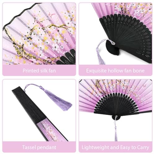 Alaoo Folding Fans, Handheld Fan Fabric Manual Fan Chinese Fans with Tassel for Birthday Gifts Dancing Cosplay Wedding Party Props Decoration(A Purple) — view 3