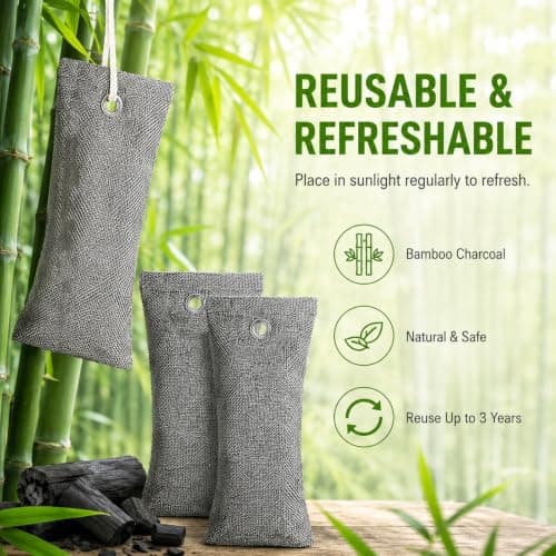 Bamboo Activated Charcoal Odor Absorber Bags, 1200g 16 Pack (16×75g) — view 6