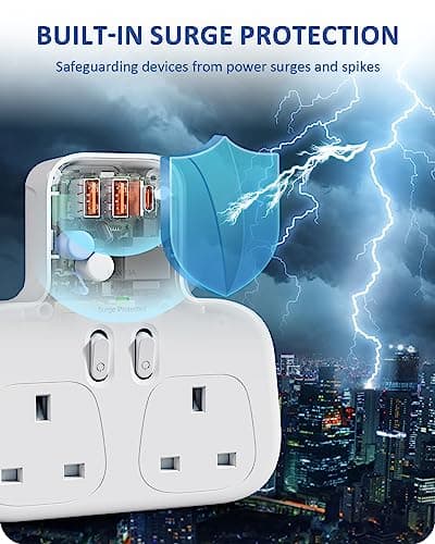 LENCENT Double Plug Adaptor With 3 USB Slots, Multi Plug Extension 2 Way — view 3