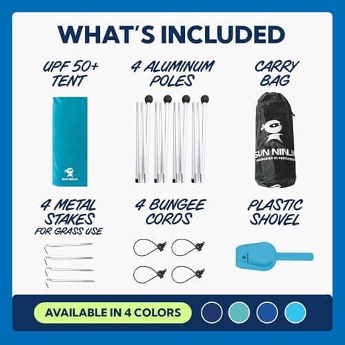 SUN NINJA Mini Beach Tent - UPF50+ Partial Shade Sun Shelter & Carry Bag - Camping or Beach Portable Pop Up Umbrella Alternative - Easy Set Up - 2.1x2.3 m (7x7.5 ft) - Turquoise — view 4