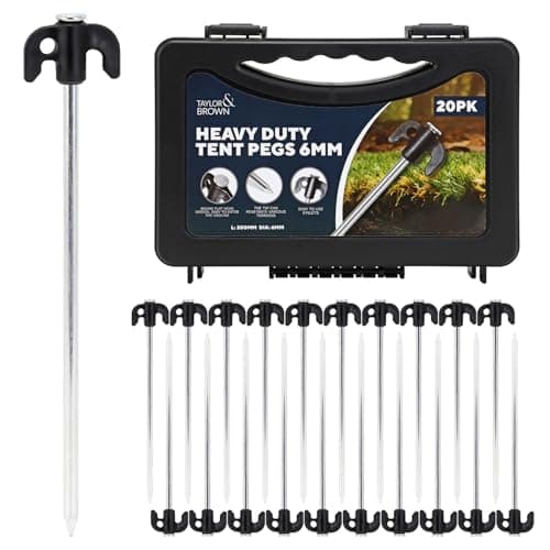 Taylor & Brown 20 Pack Heavy Duty Tent Pegs - Durable Galvanised Steel Ground Stakes Rust-Resistant Tent Pegs Metal Heavy Duty for Camping, Gazebos, Hiking & Outdoor