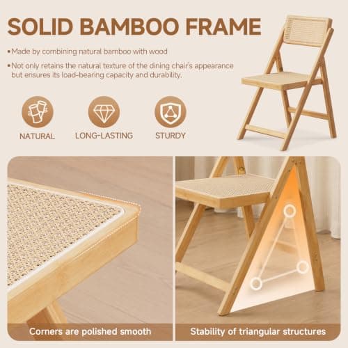 Warmiehomy Rattan Folding Dining Chairs Set of 2, No Assembly Required — view 5